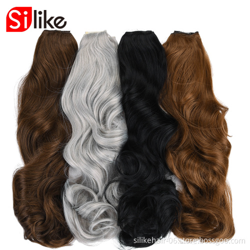 Silike 19 Colors Available 190g 24 Inch Stretched Wavy Clip In Synthetic Hair Extensions Heat Resistant Fiber 4 Clips One Piece